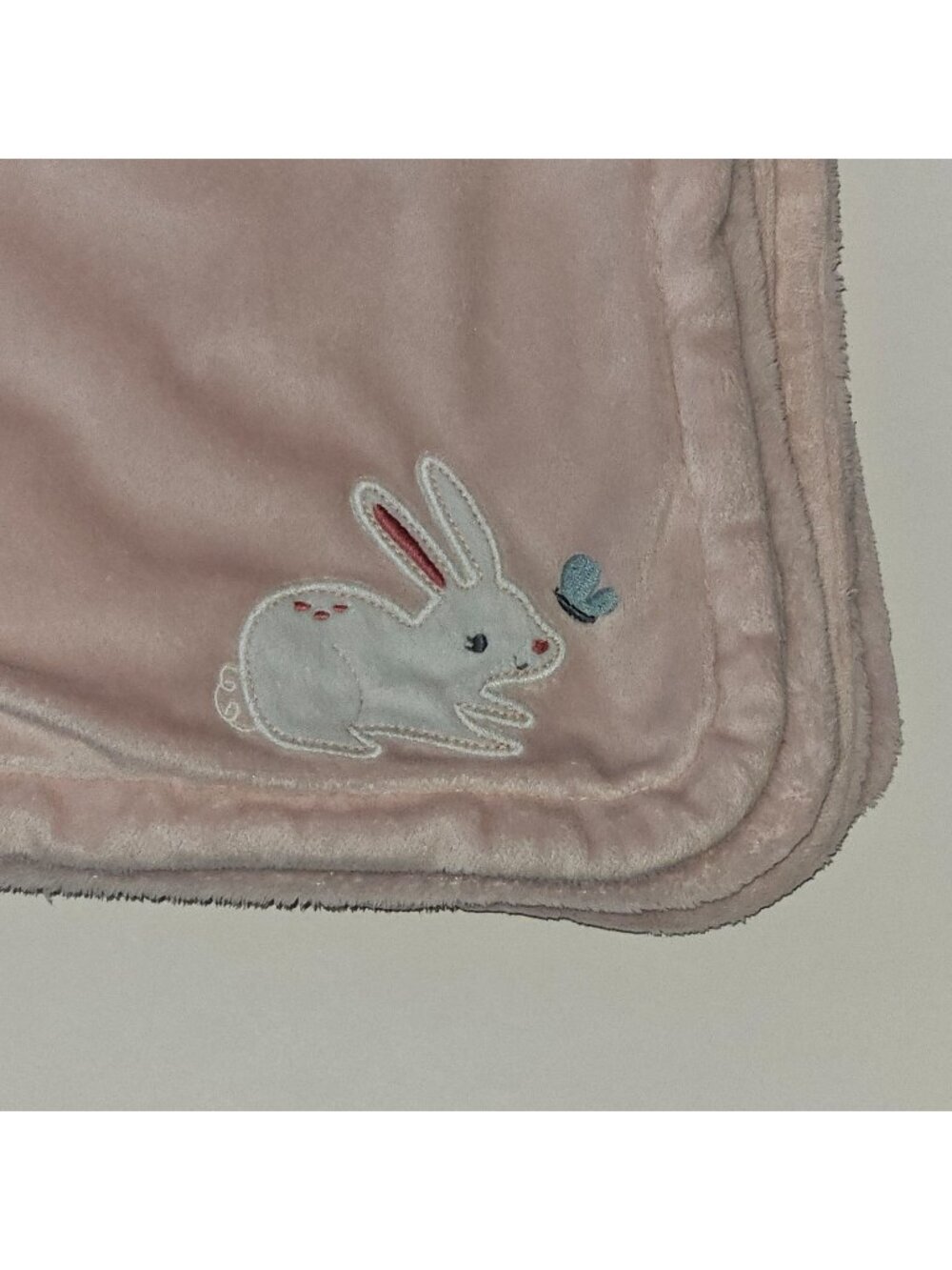 Carter's Pink Fleece Baby Blanket White Bunny Rabbit Butterfly 29x38